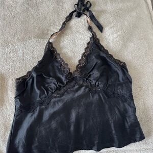 Elegant Black Lace Trim Halter Top